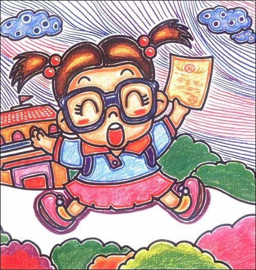 拿獎狀后興奮的小女孩