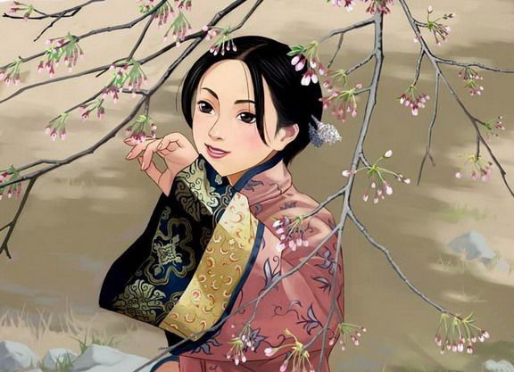 最美的人<a href=http://inspiredelm.com/ertonghua/ target=_blank class=infotextkey>兒童畫</a>-看桃花的美女