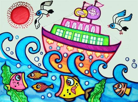 船和大海<a href=http://inspiredelm.com/ertonghua/ target=_blank class=infotextkey>兒童畫(huà)</a>-大海中的大船