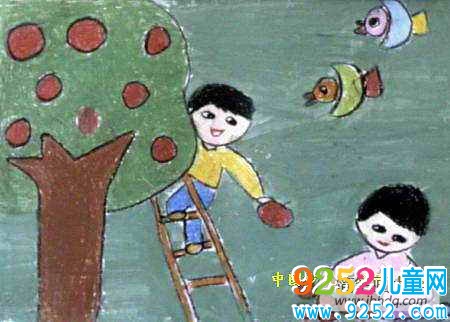 秋天水彩<a href=http://inspiredelm.com/ertonghua/ target=_blank class=infotextkey>兒童畫</a>-蘋果豐收了