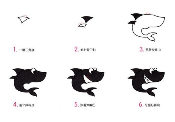 4種鯊魚(yú)簡(jiǎn)筆 畫(huà)法