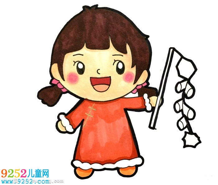 春節(jié)小孩放鞭炮<a href=http://inspiredelm.com/jianbihua/ target=_blank class=infotextkey>簡(jiǎn)筆畫</a>，新年小女孩放鞭炮<a href=http://inspiredelm.com/jianbihua/ target=_blank class=infotextkey>簡(jiǎn)筆畫</a>