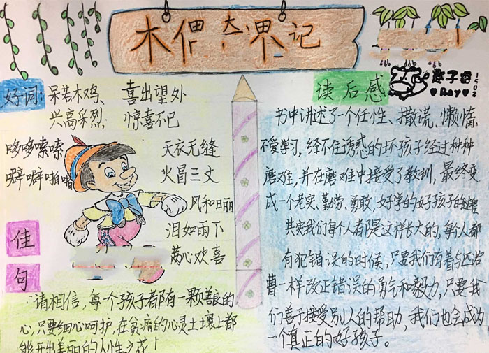 小學生讀書手抄報圖片，木偶奇遇記