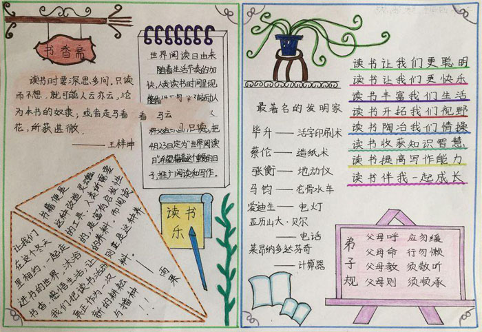 我愛讀書手抄報圖片，書香齋