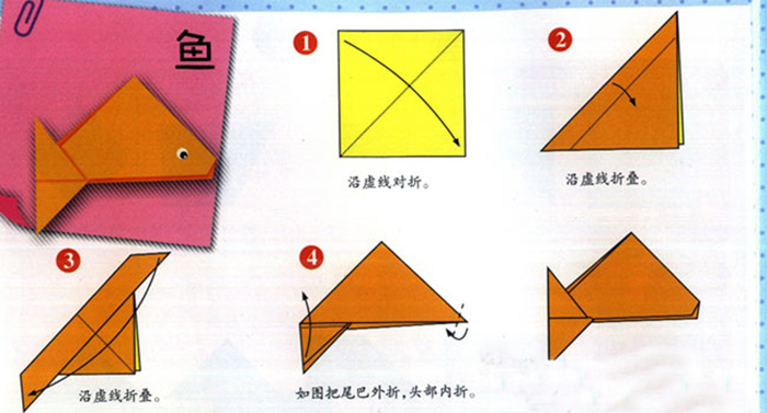 兒童小魚手工折紙教程圖片